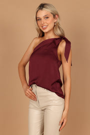 Petal and Pup USA TOPS Maryanne One Shoulder Top - Burgundy