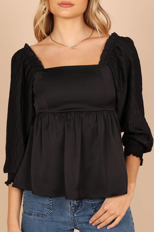 Petal and Pup USA TOPS Montana Satin Babydoll Top - Black