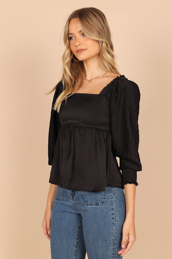 Petal and Pup USA TOPS Montana Satin Babydoll Top - Black