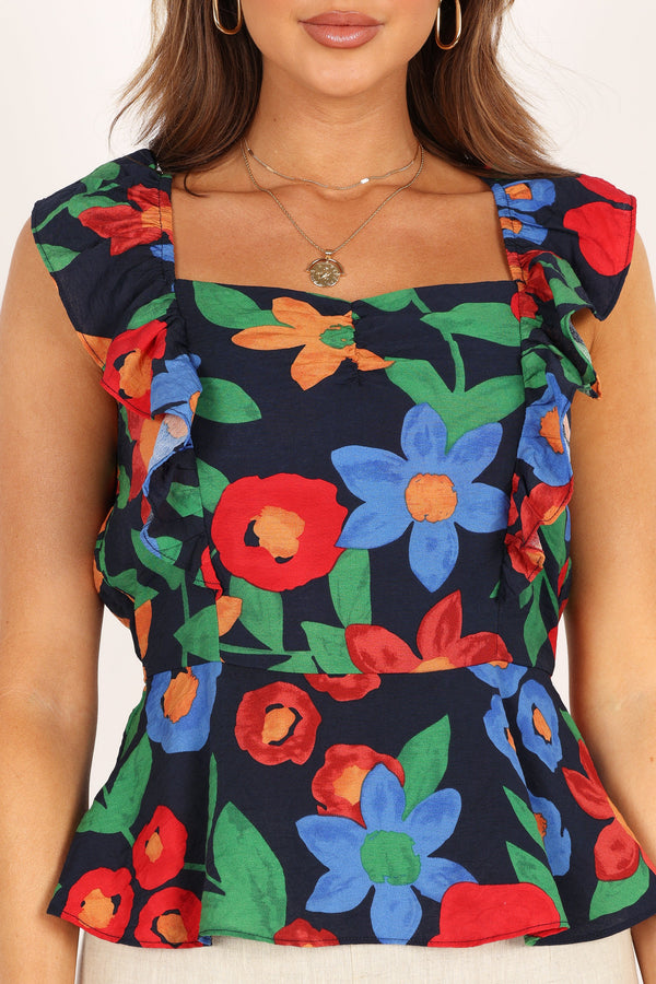 Petal and Pup USA TOPS Patrice Frill Peplum Top - Navy Blue