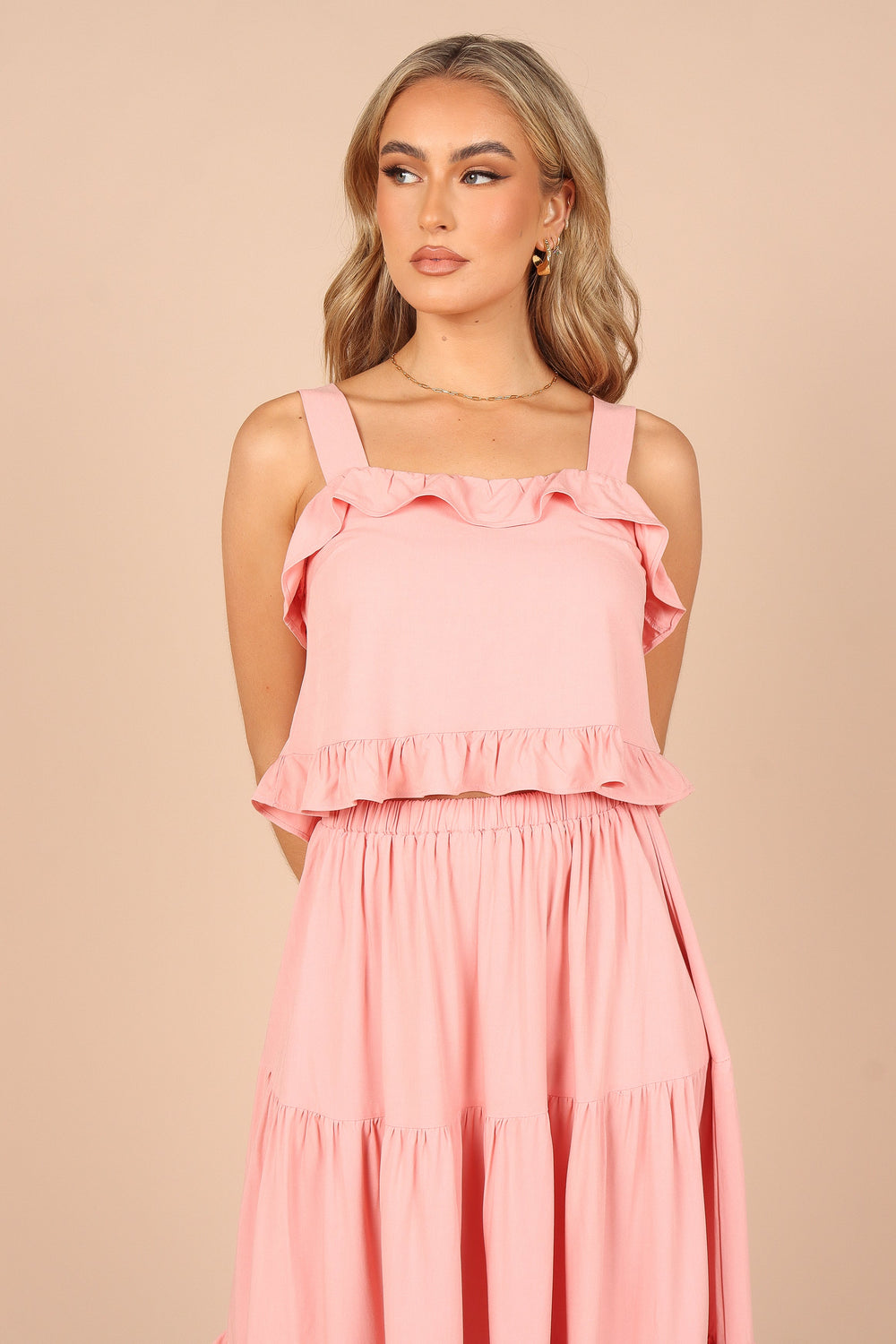 Petal and Pup USA TOPS Pissaro Frill Cropped Top - Blush Pink