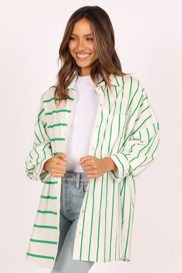 Petal and Pup USA TOPS Suzie Button Down Top - Green Stripe