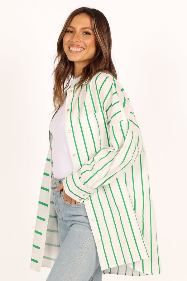 Petal and Pup USA TOPS Suzie Button Down Top - Green Stripe