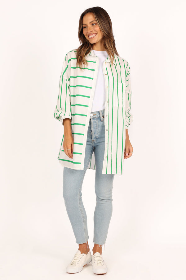 Petal and Pup USA TOPS Suzie Button Down Top - Green Stripe