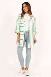 Petal and Pup USA TOPS Suzie Button Down Top - Green Stripe