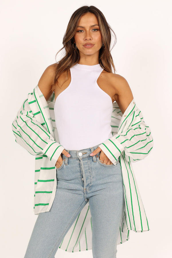 Petal and Pup USA TOPS Suzie Button Down Top - Green Stripe