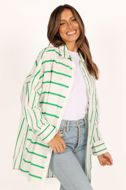 Petal and Pup USA TOPS Suzie Button Down Top - Green Stripe