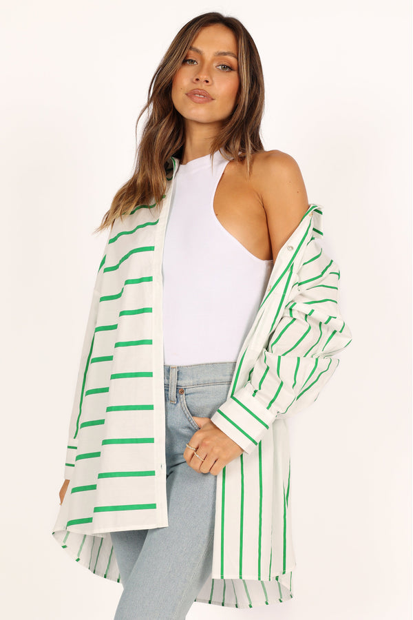 Petal and Pup USA TOPS Suzie Button Down Top - Green Stripe